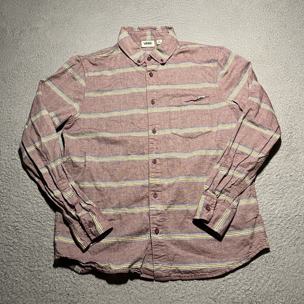 VANS Long Sleeve Button Shirt Mens Small Multicolor Stripe 100% Cotton Casual